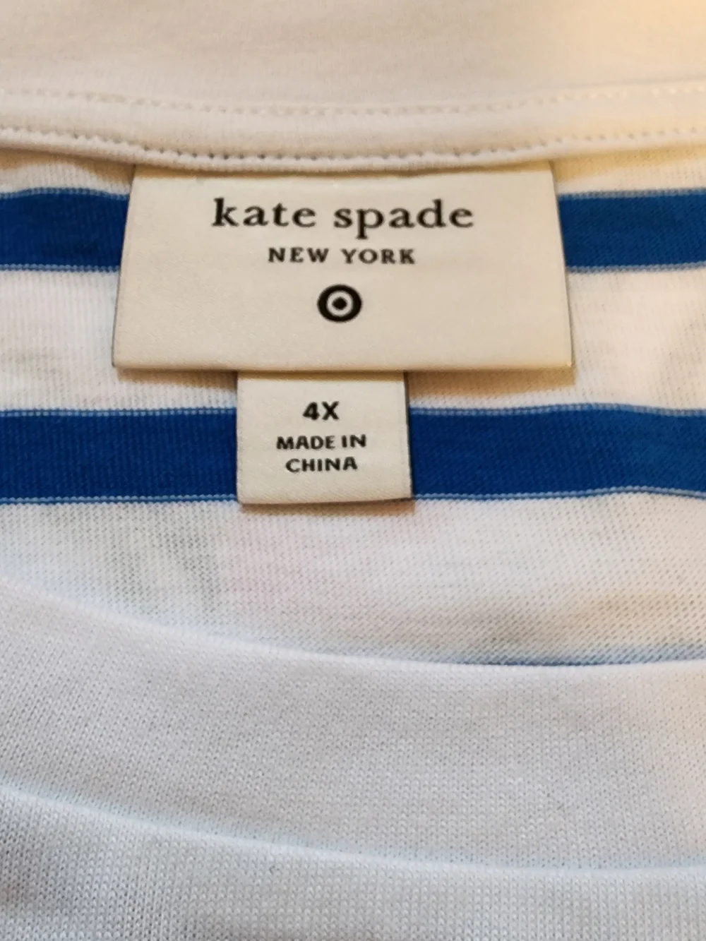 Plus Size Kate spade Blue & White Striped Tank with Red Lettering